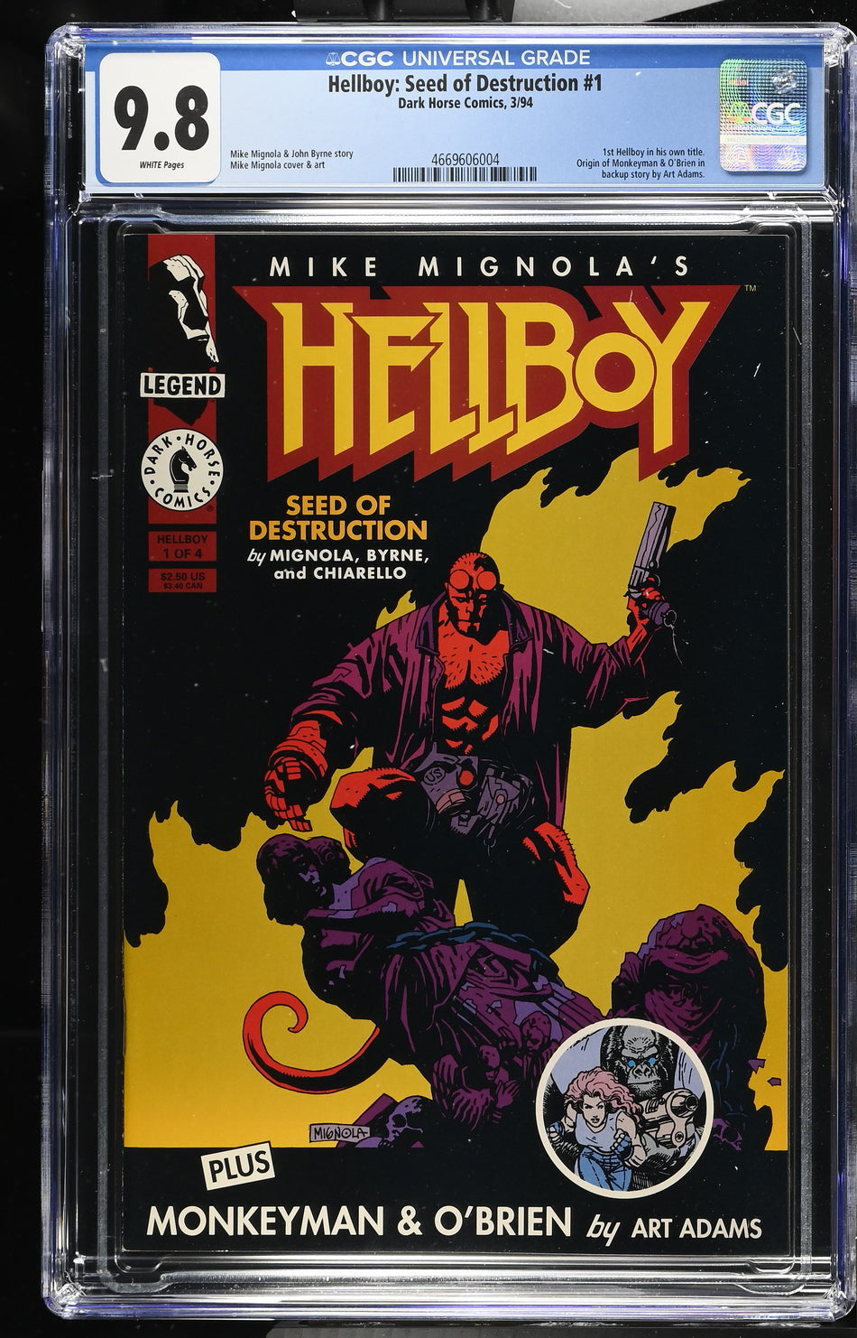 CGC 9.8 Hellboy Seed of Destruction (1st Hellboy in his own title. Origin of Monkeyman & O'Brien in backup story by Art Adams)