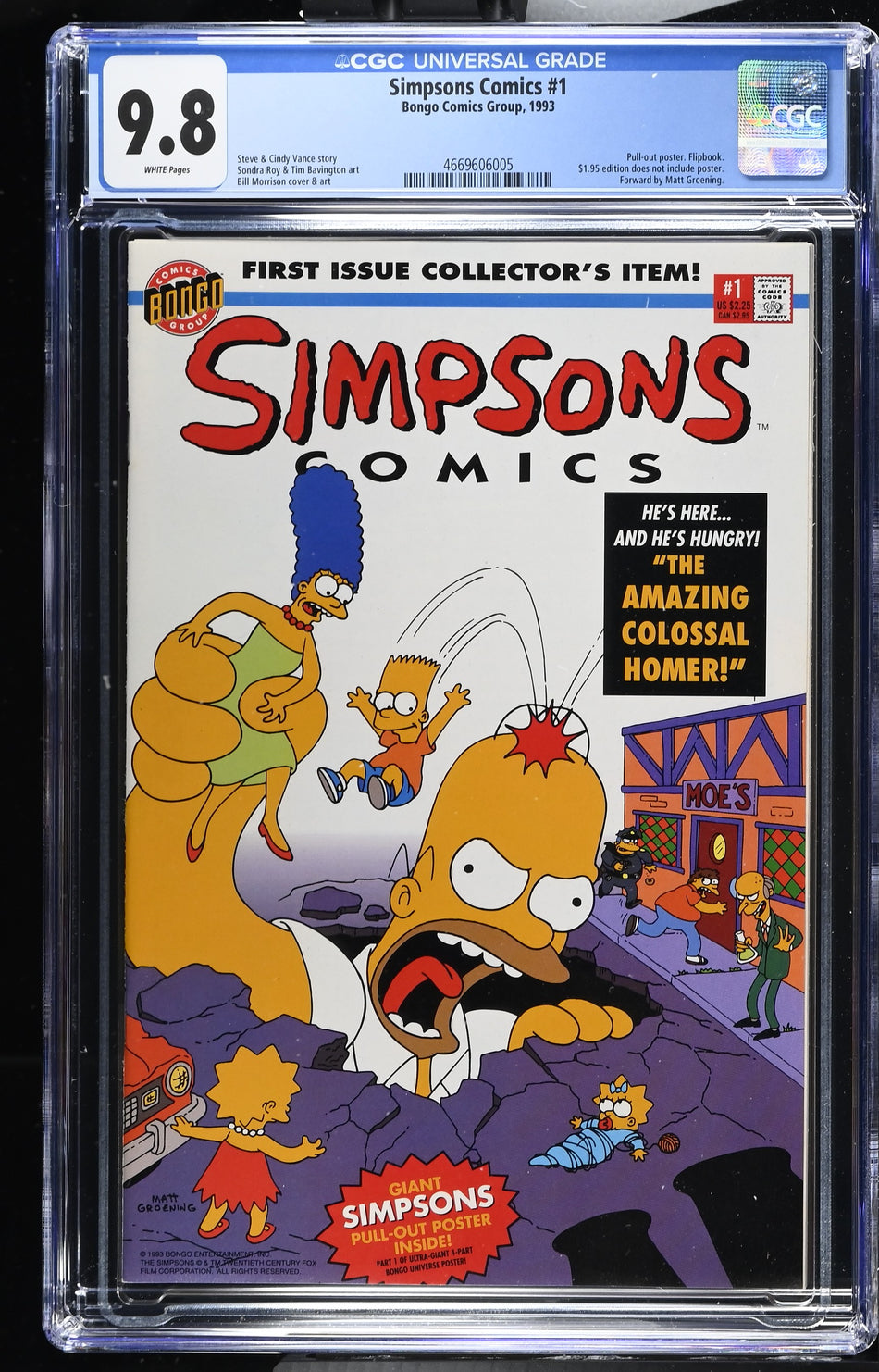 CGC 9.8 Simpsons Comics #1 (Pull-out poster. Flipbook. $1.95 edition does not include poster. Forward by Matt Groening)