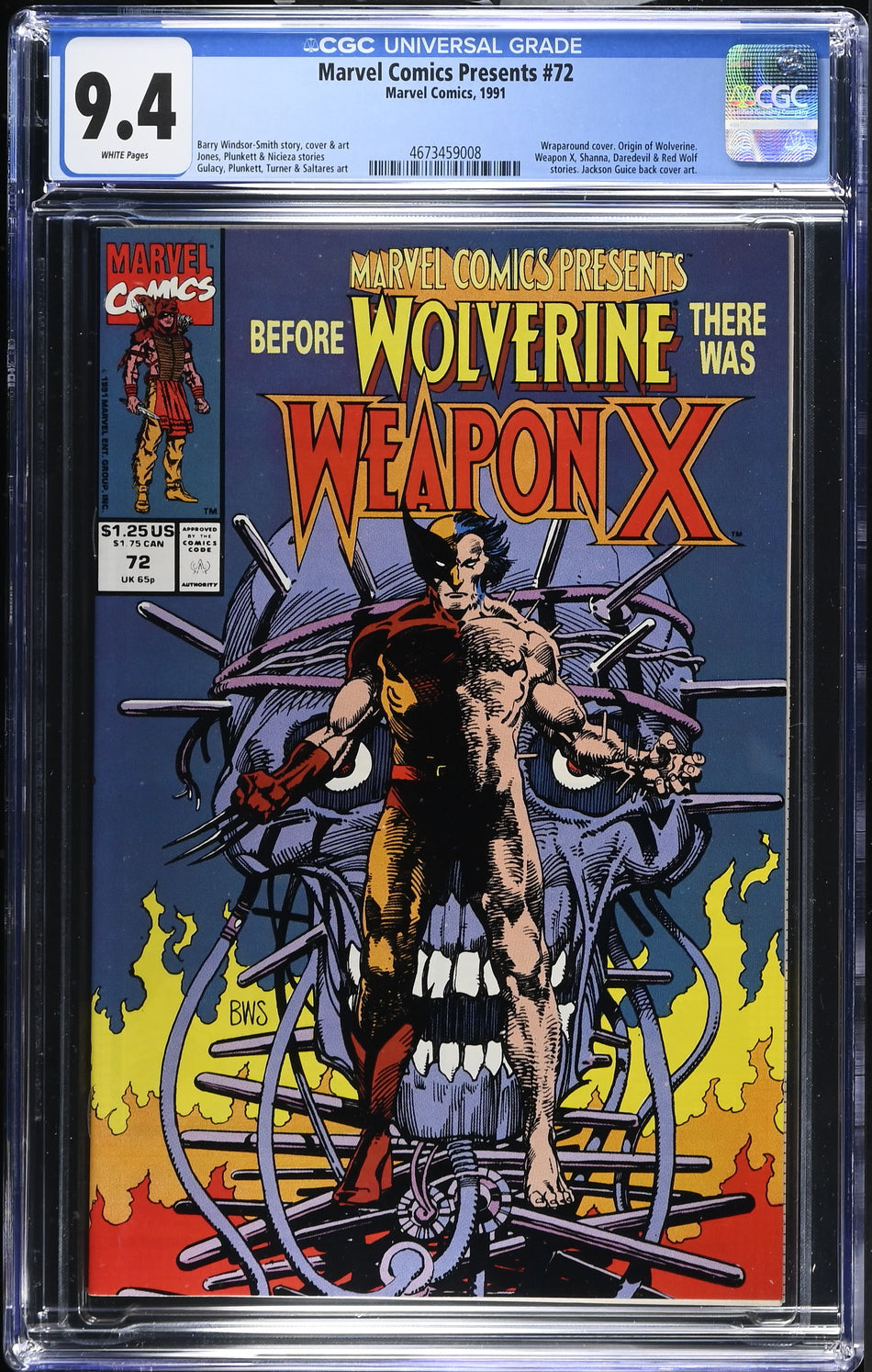CGC 9.4 Marvel Comics Presents #72 (Wraparound cover. Origin of Wolverine. Weapon X, Shanna, Daredevil & Red Wolf stories. Jackson Guice back cover art)