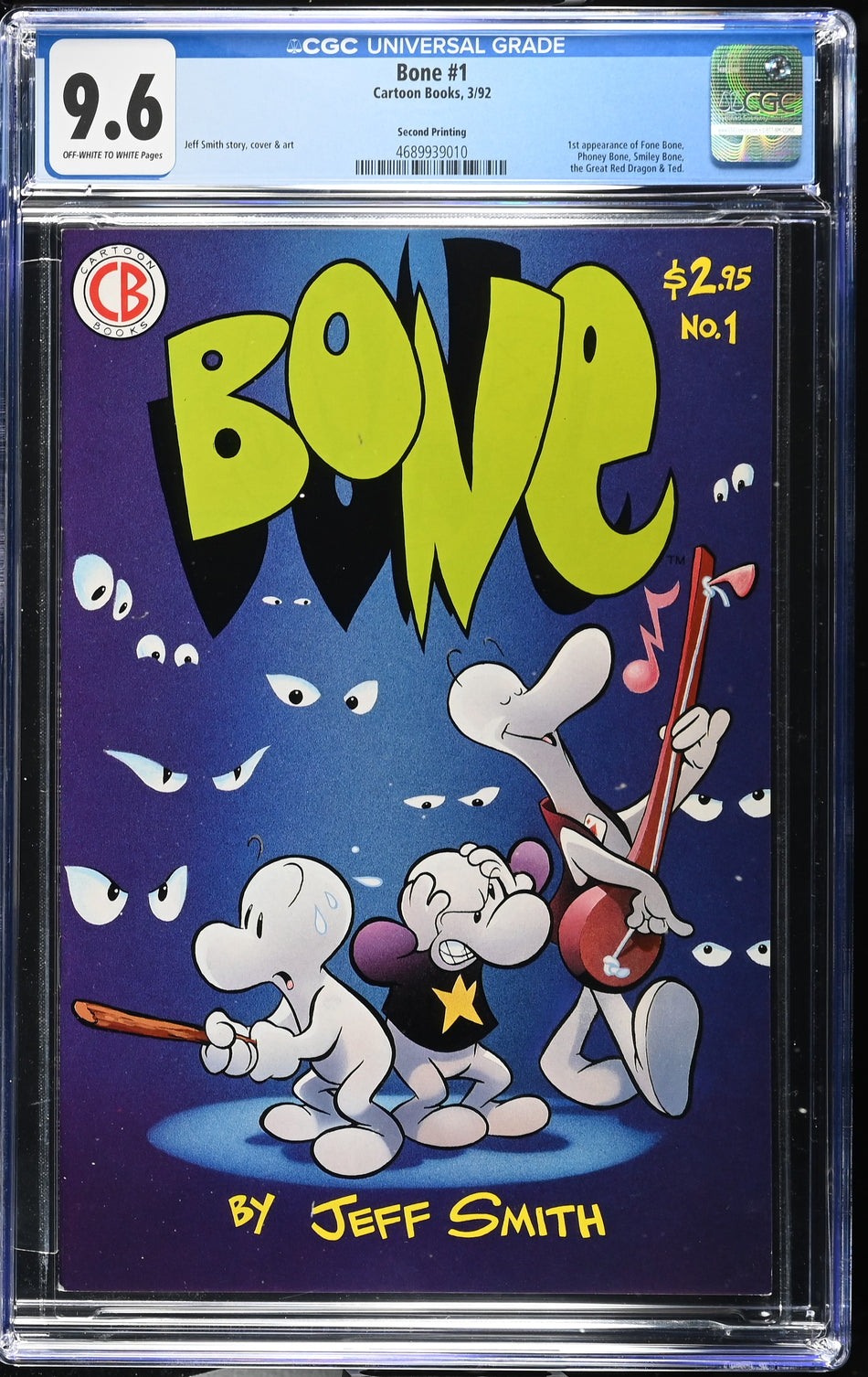 CGC 9.6 Bone #1 Second Printing (1st appearance of Fone Bone, Phoney Bone, Smiley Bone, the Great Red Dragon & Ted)