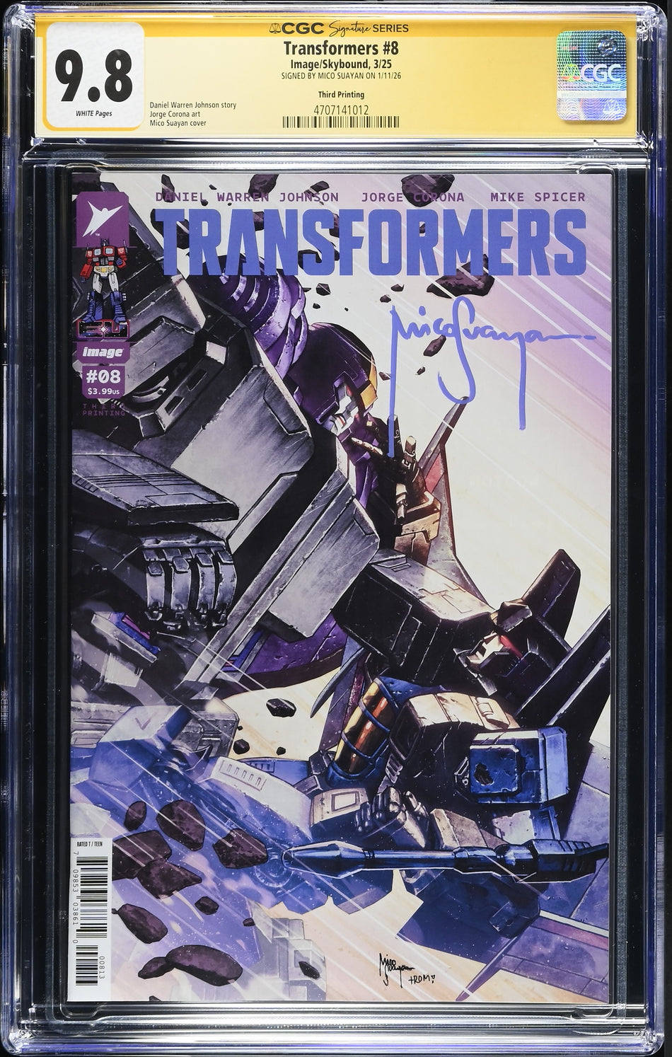 CGC 9.8 Transformers #8 3RD Printing SIGNED by Mico Suayan on 01/11/2026