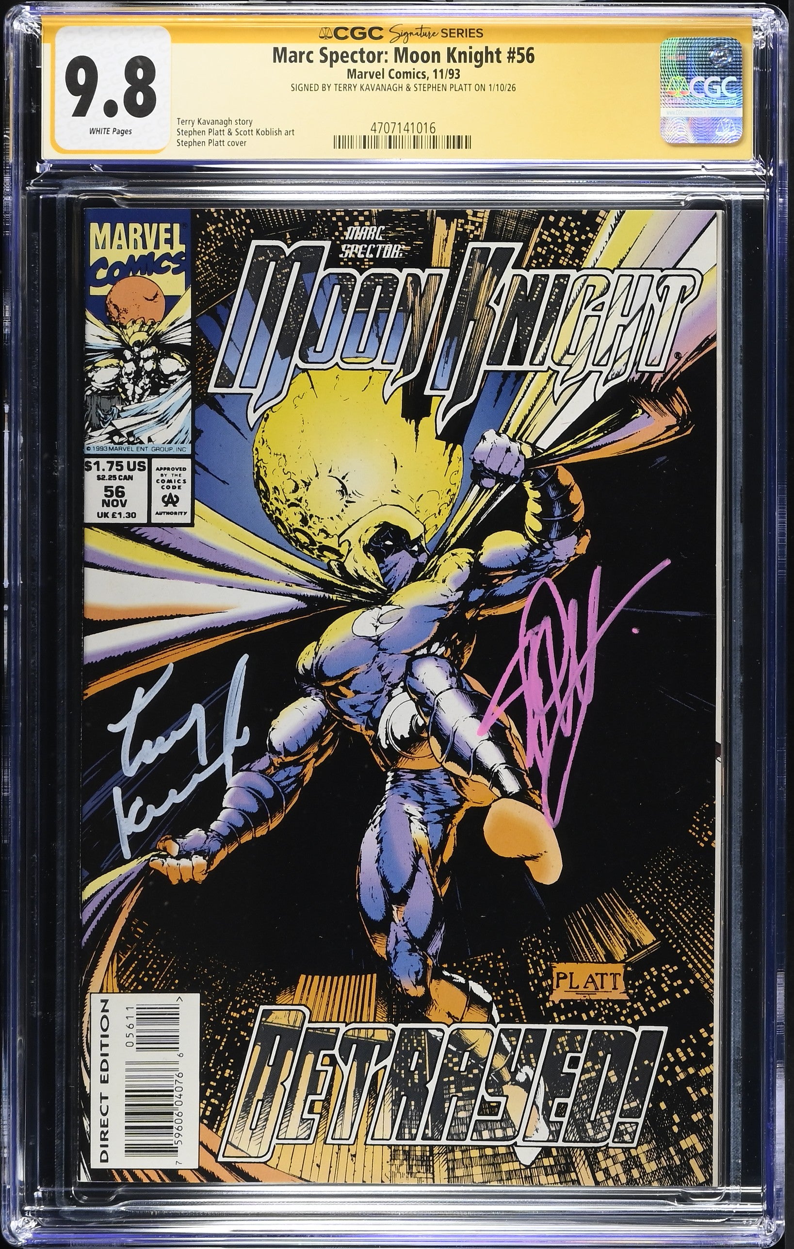 CGC 9.8 Marc Spector Moon Knight #56 SIGNED BY TERRY KAVANAGH