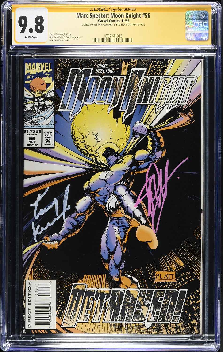 CGC 9.8 Marc Spector Moon Knight #56 SIGNED BY TERRY KAVANAGH & STEPHEN PLATT