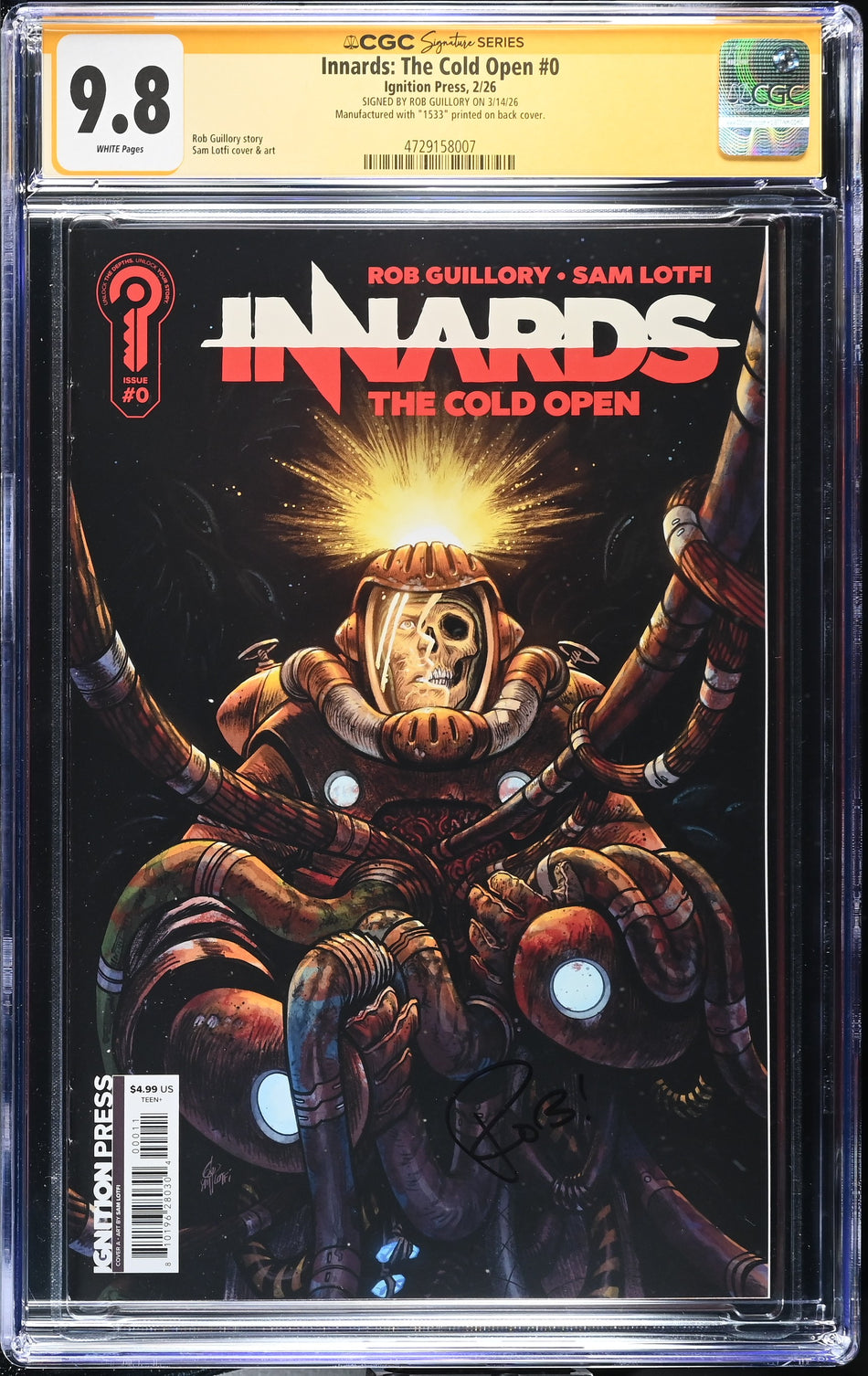 CGC 9.8 Innards #0 ComicsPro Exclusive Lotfi Cover CGC Signature Series witnessed the Rob Guillory signing on 3/14/26