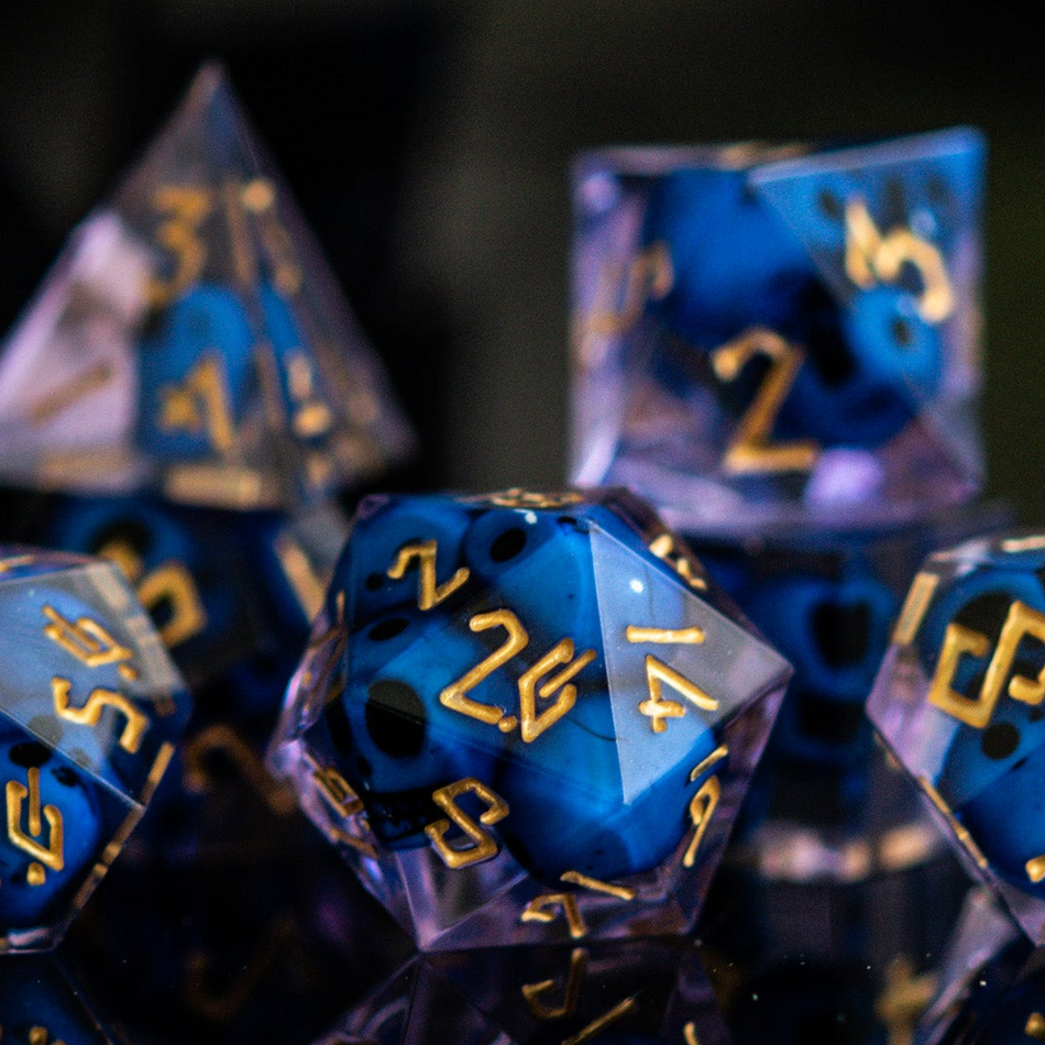 Corpse Blue and Lavender Sharp-Edged Resin Dice Set