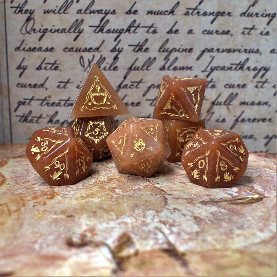 Fangs of Winter Red Aventurine Stone Dice Set