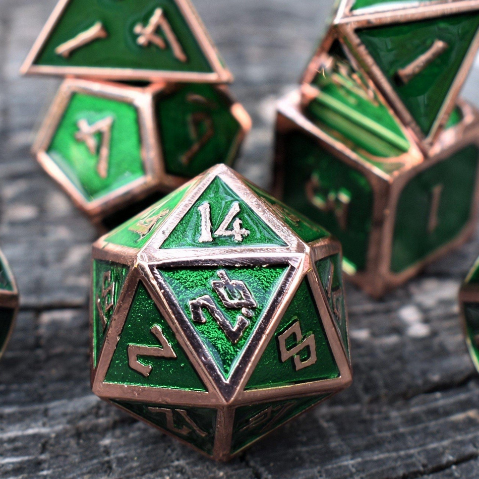 Elder Runes Emerald And Bronze Metal Dice Set