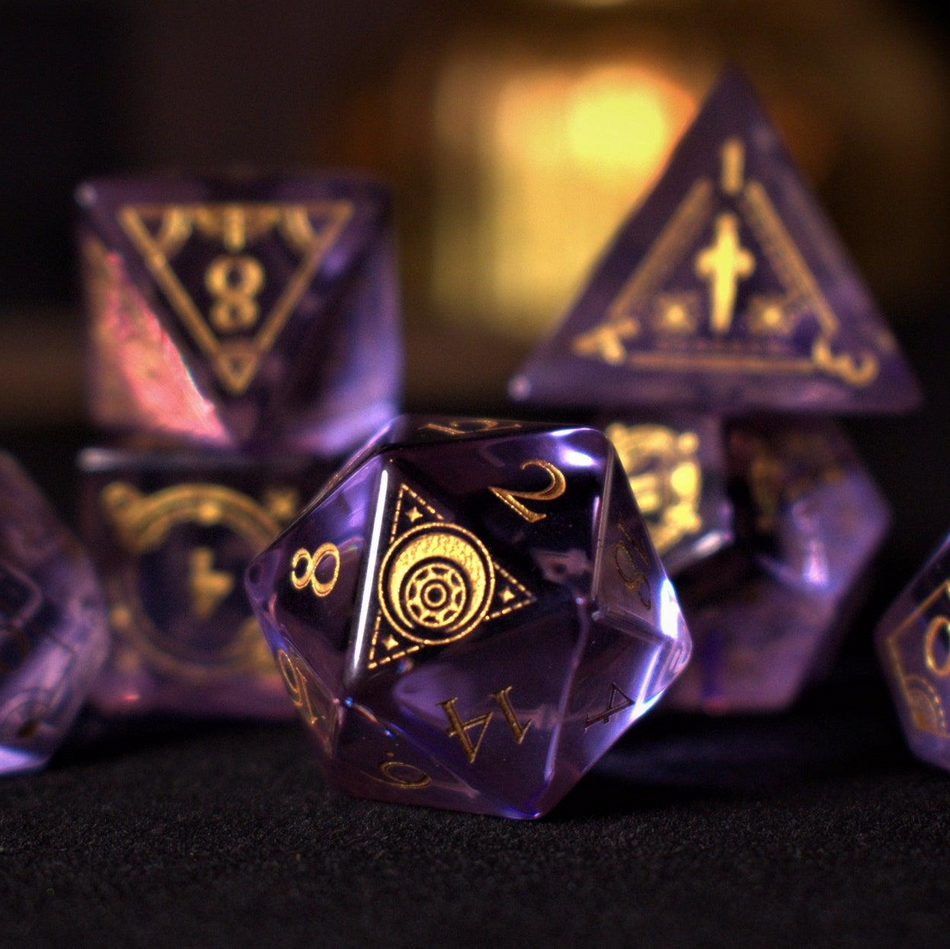 Fabled Mark Purple Glass Dice Set
