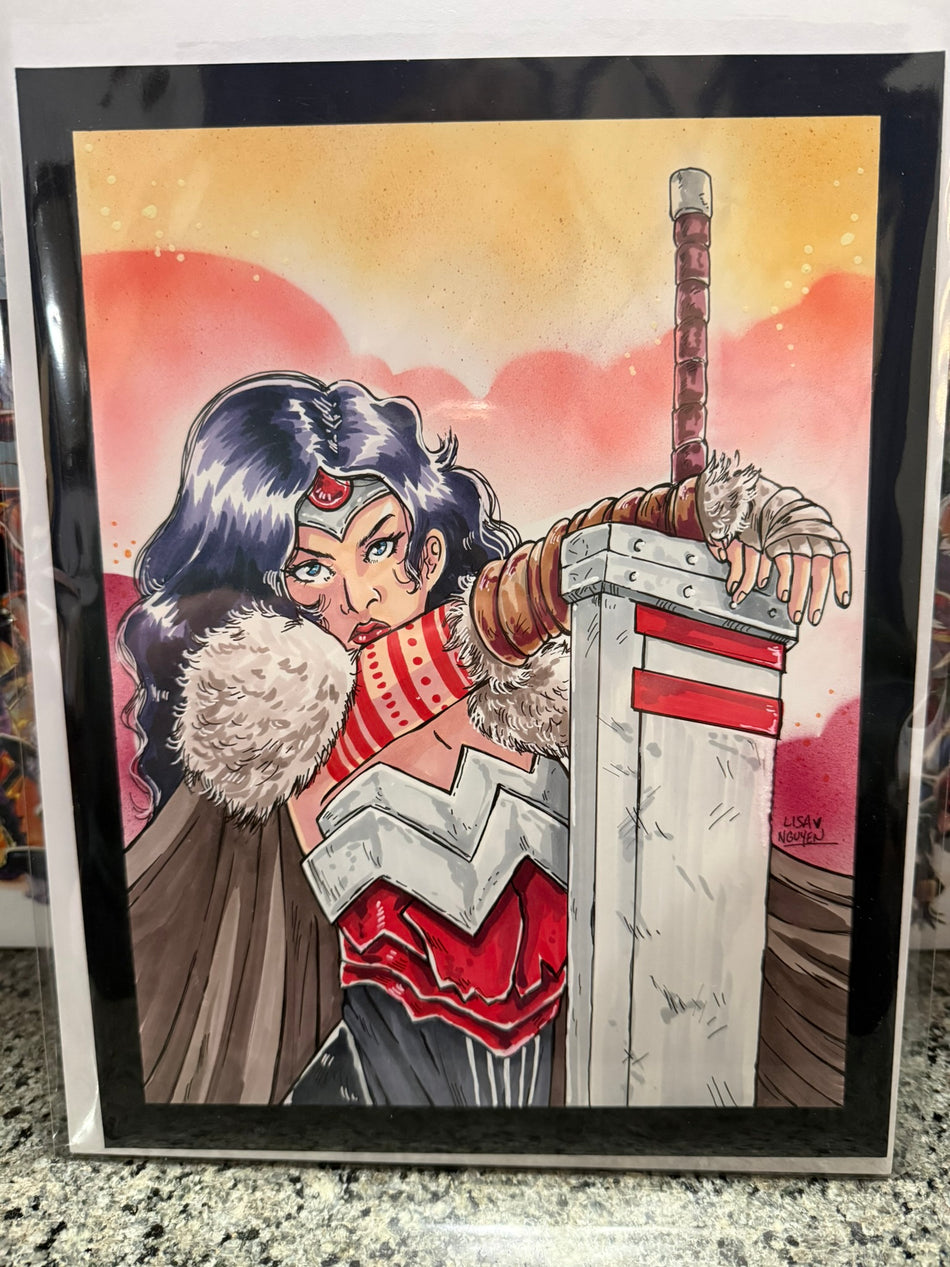 CHARITY AUCTION - Original Abs Wonder Woman 8.5 x 11 Lisa Nguyen, IG: LisaoftheLight, LisaoftheLight.com-image-1