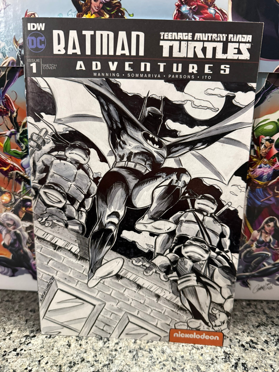 CHARITY AUCTION - Comic Sketch Cover, Batman Adventures 1, Batman &TMNT team original cover art, Rob Broussard-image-1