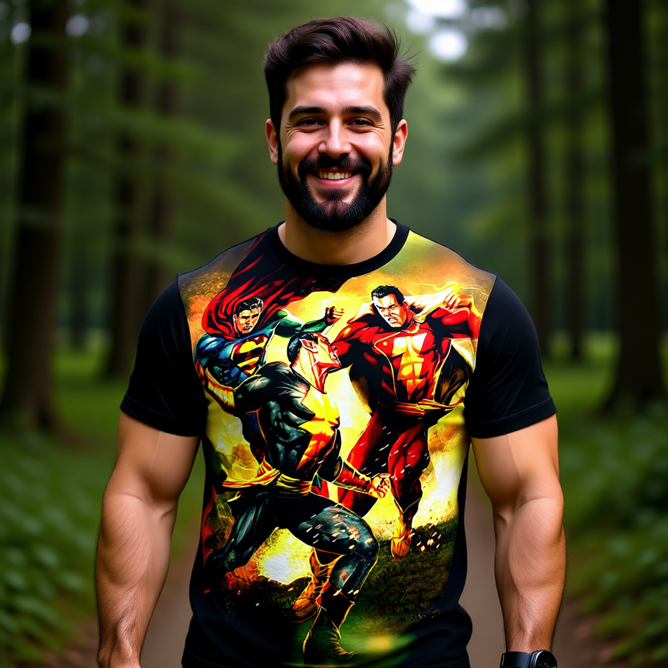 SUPERMAN SHAZAM BLACK ADAM PIN UP ALL OVER PRINT SHIRT AND TANK TOP