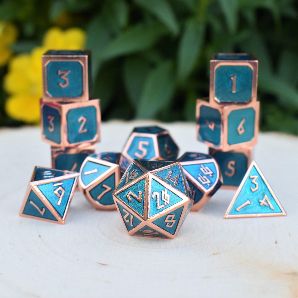 Elder Runes Aqua And Bronze Metal Dice Set