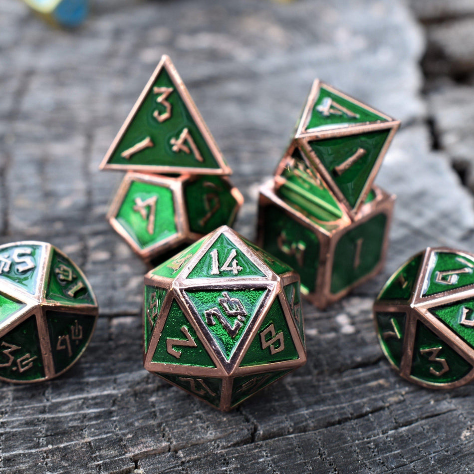 Elder Runes Emerald And Bronze Metal Dice Set