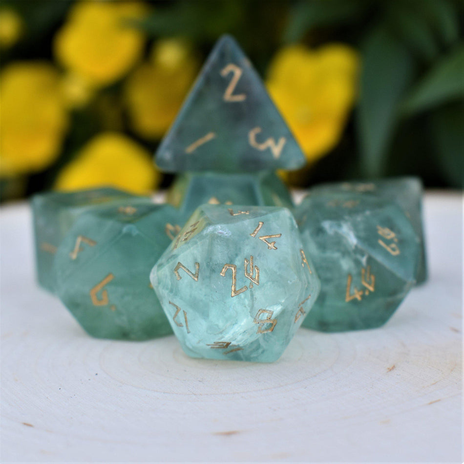 Green Fluorite Stone Dice Set