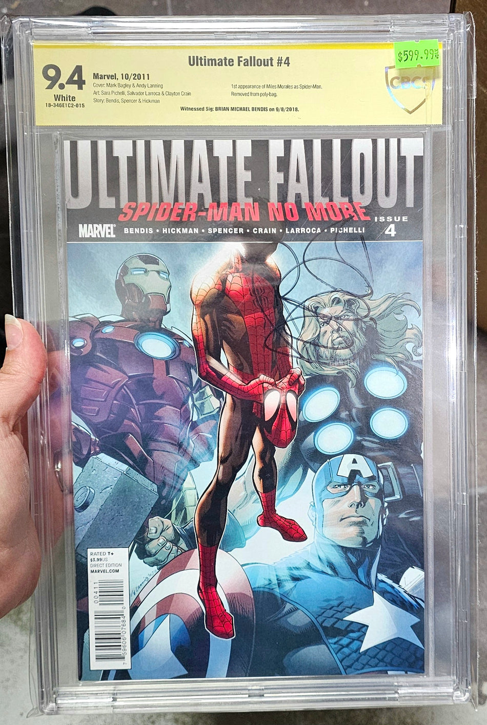 CBCS 9.4 Ultimate Fallout #4 SIGNED by Brian Michael Bendis (1st Appearance of Miles Morales as Spider-Man. Removed from poly bag)