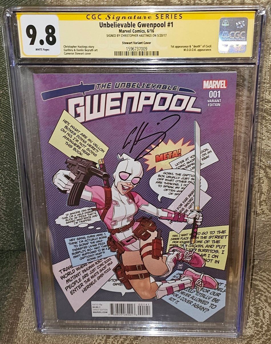 Unbelievable Gwenpool, V1 (2016) #1 CGC 9.8 SIGNED by Christopher Hastings (1st Appearance & "Death" of Cecil)