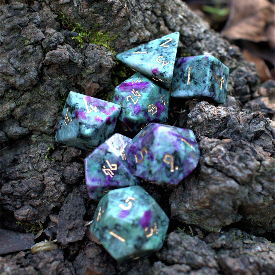 Ruby Zoisite Stone Dice Set