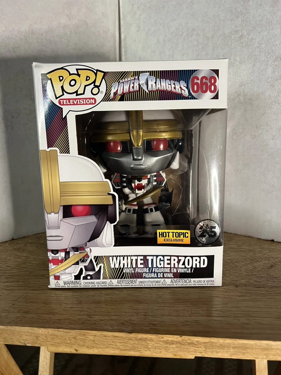 Funko Pop! Saban's Power Rangers White Tigerzord #668 Hot Topic Excl 6 inch Damaged Box