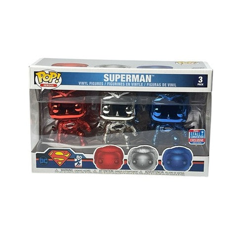 Funko Pop! Superman 3 Pack Metallic Red Silver Blue 2018 Fall Con Exclusive