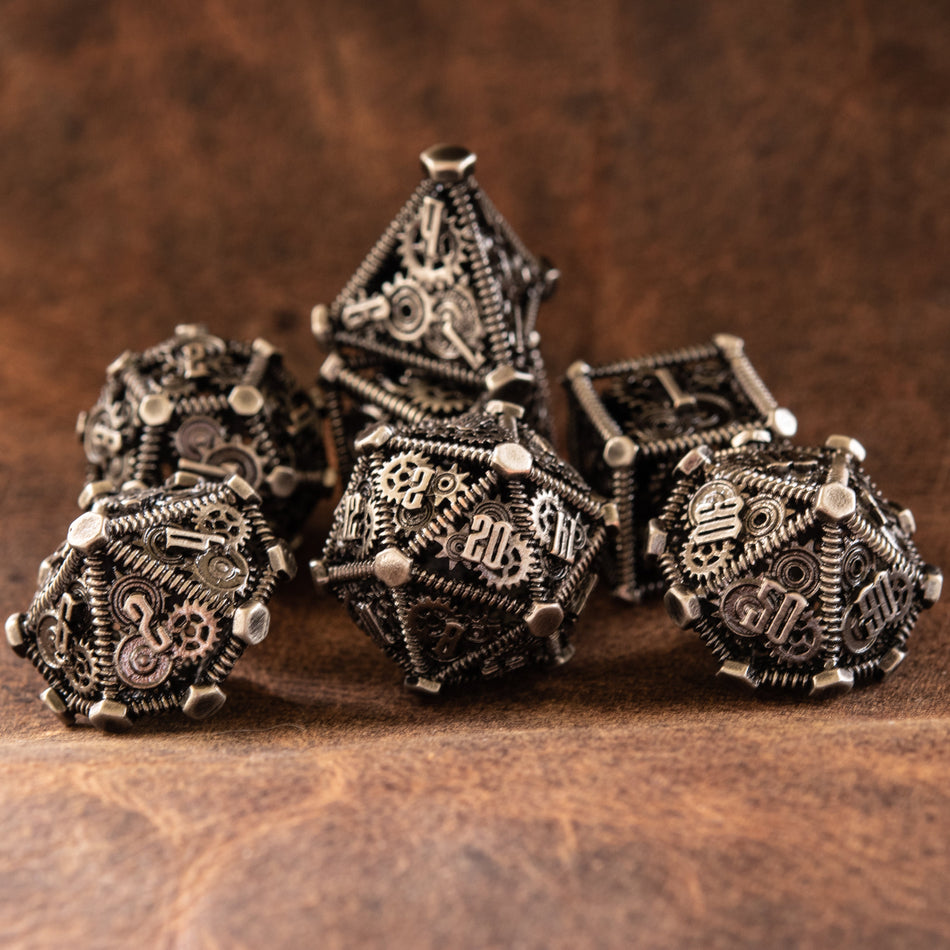 Weird West Wasteland Hollow Metal Dice Set - Silver