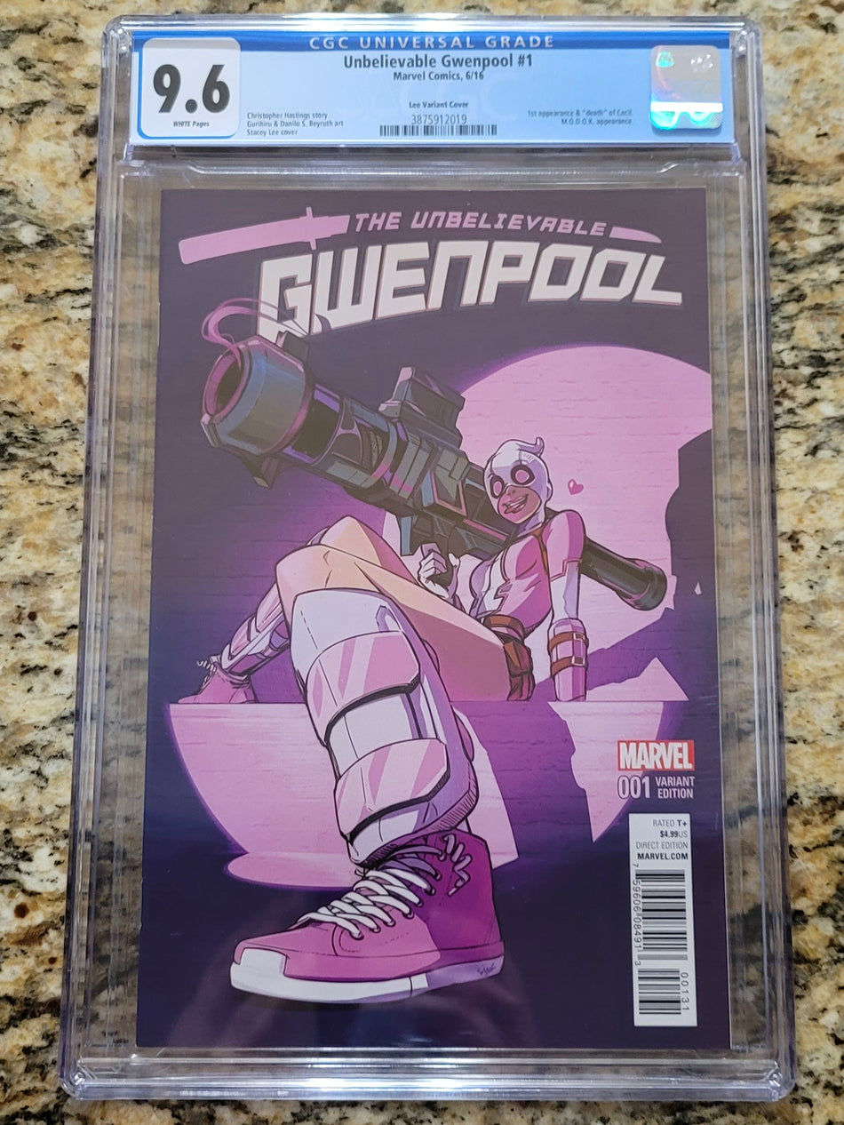 Unbelievable Gwenpool #1 CGC 9.6 Stacey Lee 1:50 Ratio Variant White Pages (1st Appearance & "Death" of Cecil)