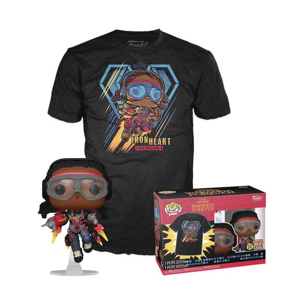 Stock Photo of Pop & Tee Blk Panther Wakanda Forever Iron Heart Figure T-Shirt L comic sold by Stronghold Collectibles