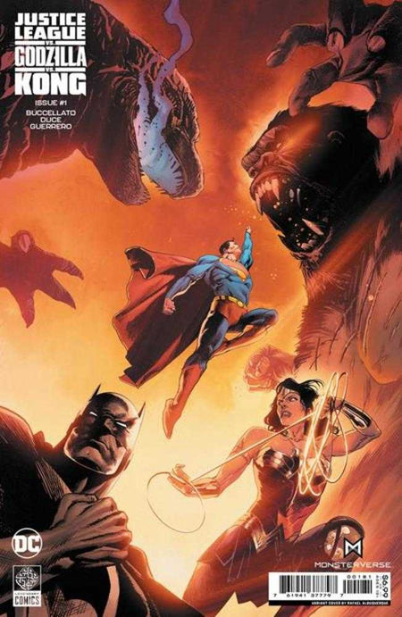 Stock photo of Justice League vs Godzilla vs Kong #1 (Of 7) CVR E Rafael Albuquerque Foil Variant Comicssold by Stronghold Collectibles
