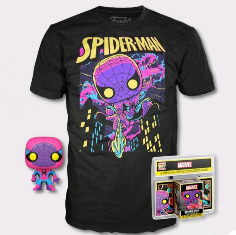 Image of Funko Pocket POP! & Tee: Marvel - Target Excl Spider-Man Blacklight 3.75 Inch Funko POP! sold by Stronghold Collectibles