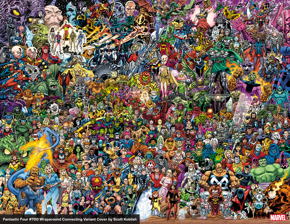 Stock Photo of Fantastic Four 7 Scott Koblish Wraparound Connecting 700 Characters Variant comic sold by Stronghold Collectibles