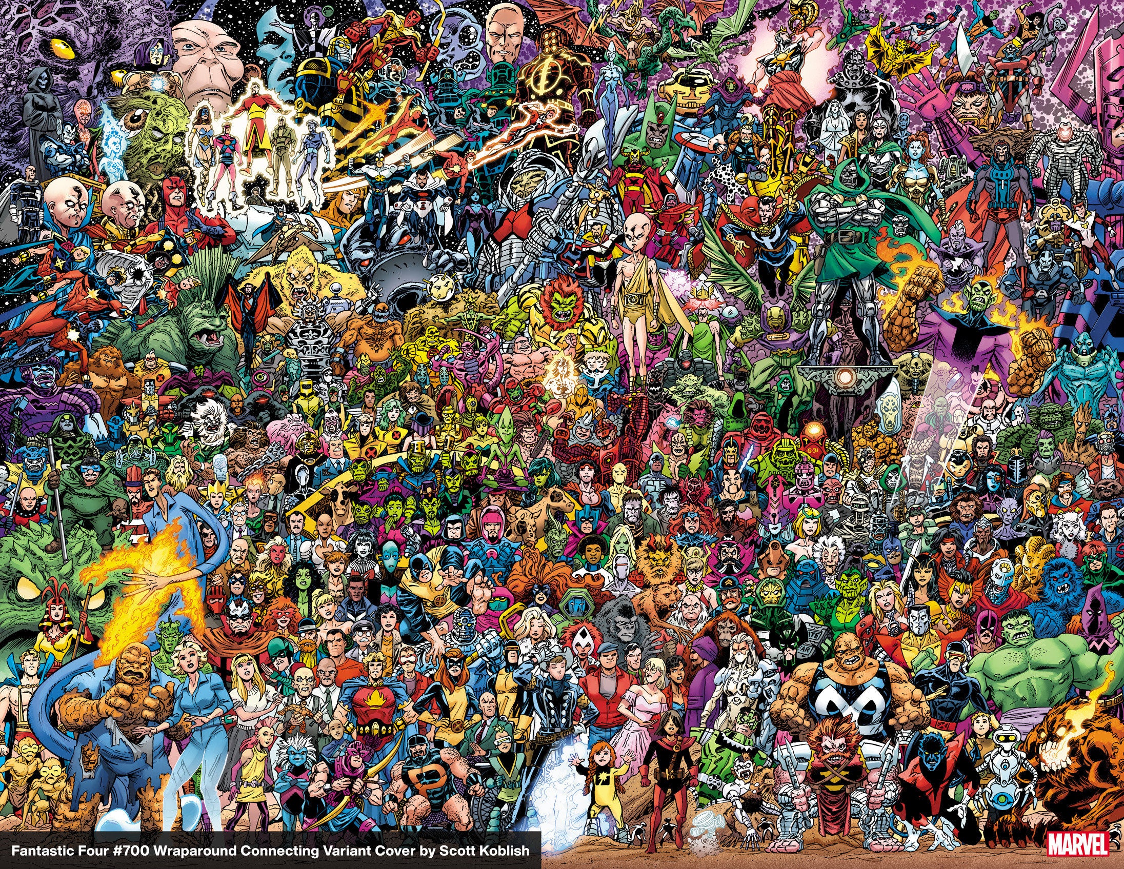 Stock Photo of Fantastic Four 7 Scott Koblish Wraparound Connecting 700 Characters Variant comic sold by Stronghold Collectibles