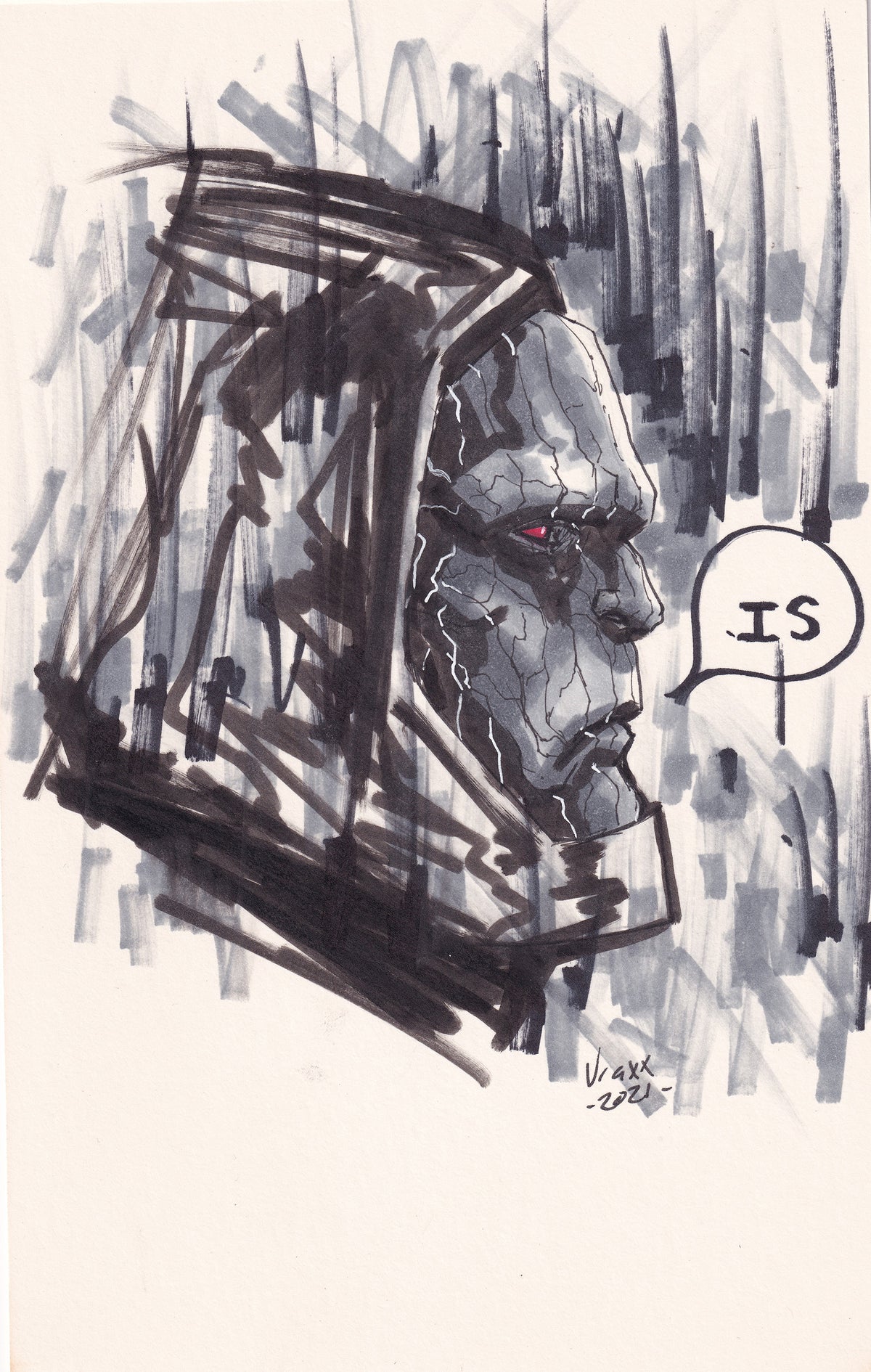 Darkseid 6 1/2" x 10 1/2" Copic Marker on comic backboard sold by Stronghold Collectibles