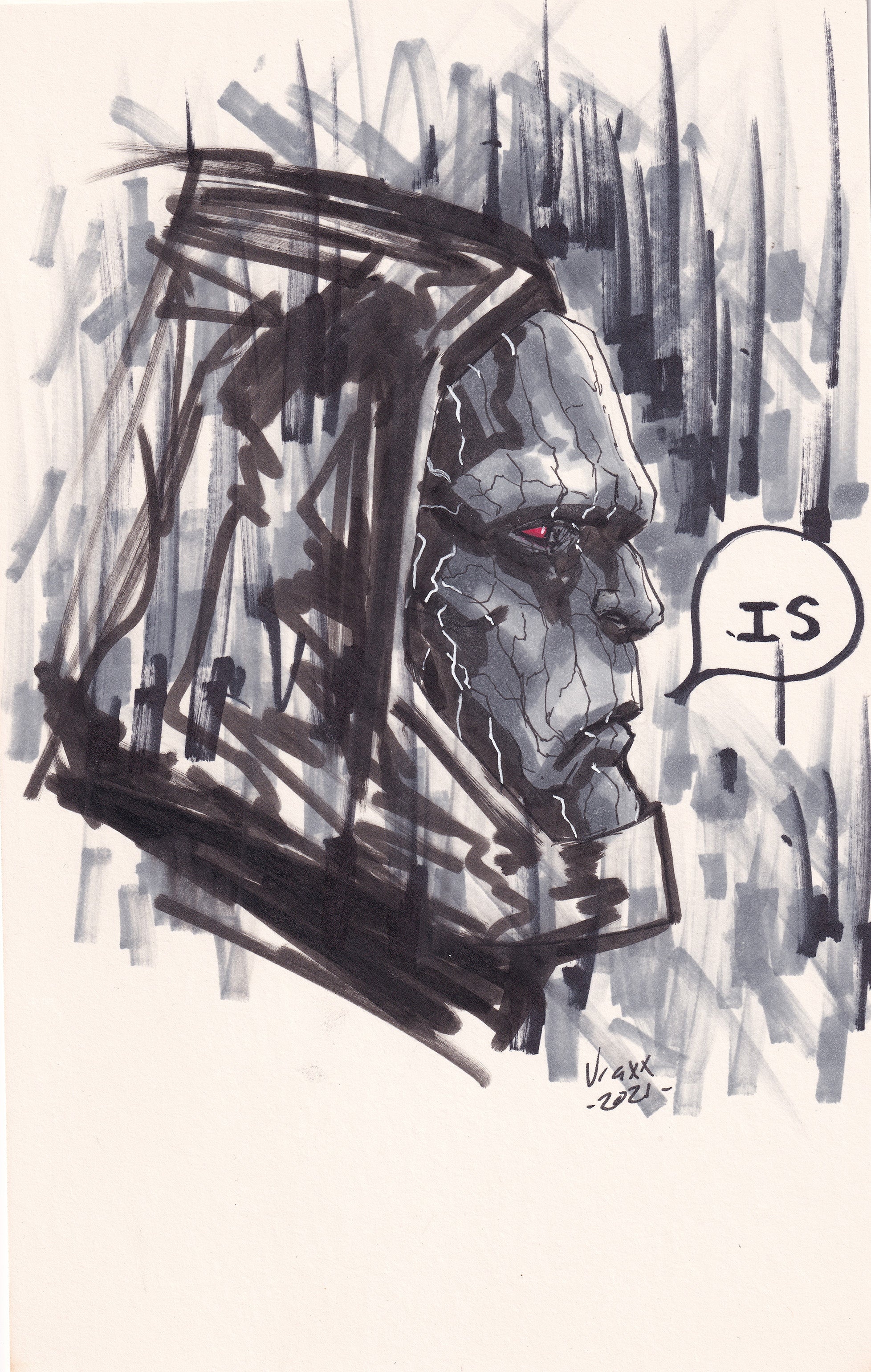 Darkseid 6 1/2" x 10 1/2" Copic Marker on comic backboard sold by Stronghold Collectibles