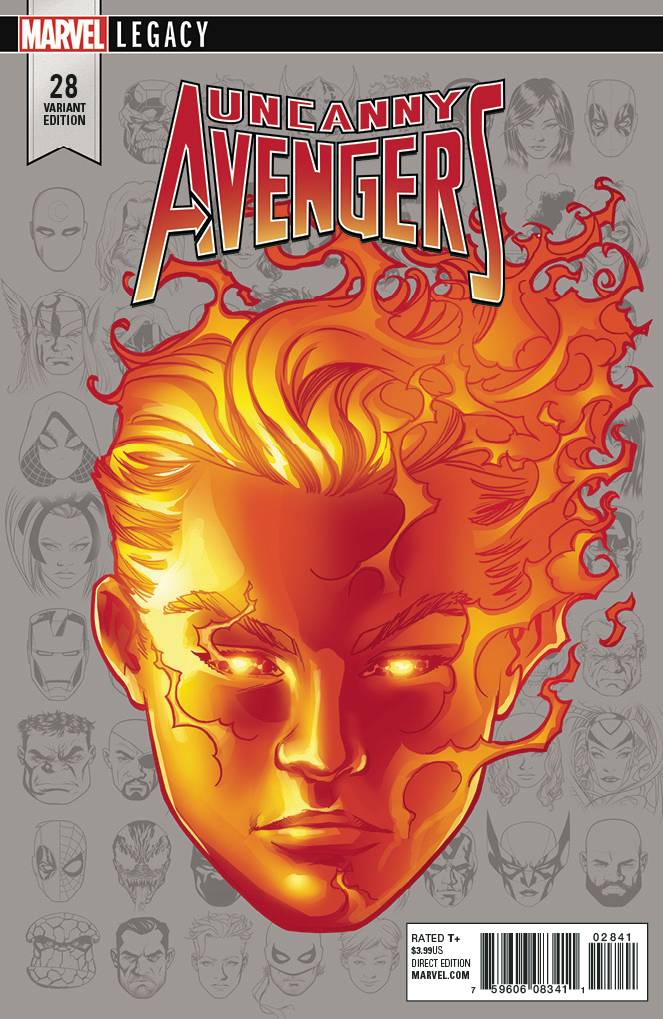 Uncanny Avengers #28 (2017) McKone Legacy Human Torch Legacy Headshot Variant NM
