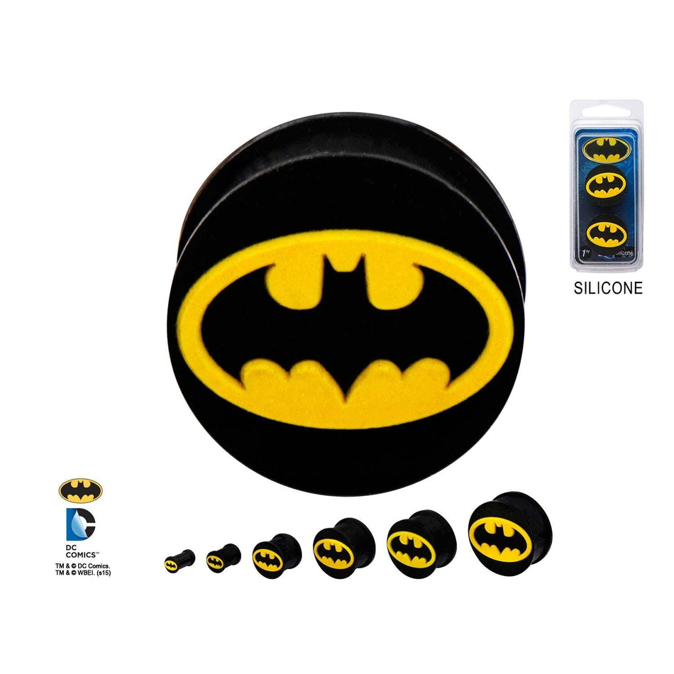 DC Comics Batman Logo Front Double Flared Black Silicone Plug Double Flared - 1 Pair