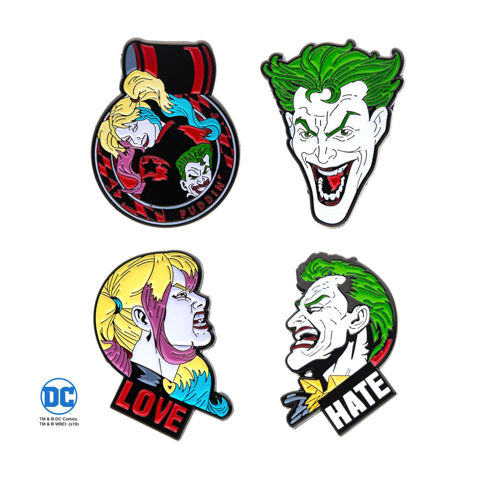 DC Comics Joker Harley Quinn Face Lapel Pin Set (4 piece) - 1 Set
