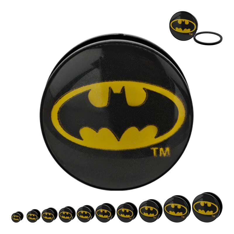 DC Comics Oval Batman Logo Acrylic Screw Fit Plug Double Flared - 1 Pair